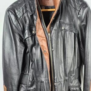 Danier Leather Women’s XL 3/4 Length Black w Tan jacket